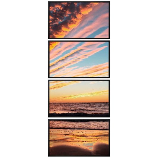 Kit de Quadros Decorativos com Moldura Preta Paisagem Praia Kit com 4 Quadros - Escolha o Tamanho