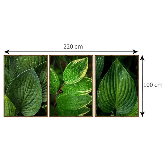 Kit de Quadros Moldura Rústica Folhas Verdes Kit com 3 Quadros de 70x100cm