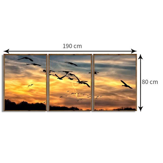 Kit de Quadros Pôr do Sol, Pássaros Kit com 3 Quadros de 60x80cm