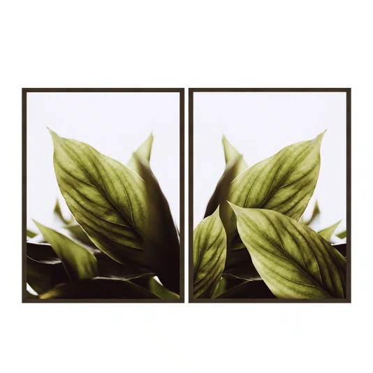 Kit de Quadros Folhas Verdes Botânico Decoração Moderna Minimalista e Serena