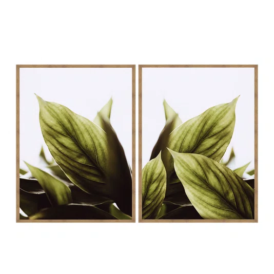 Kit de Quadros Folhas Verdes Botânico Decoração Moderna Minimalista e Serena