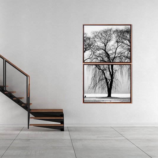 Kit de Quadros Tela Decorativa em Preto e Branco Paisagem de Inverno 50x90cm