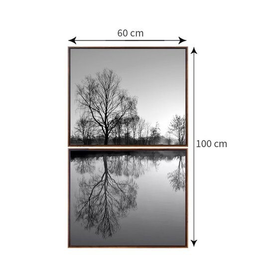 Kit 2 Telas Lago Reflexo com Molduras 60x100 cm Preto e Branco