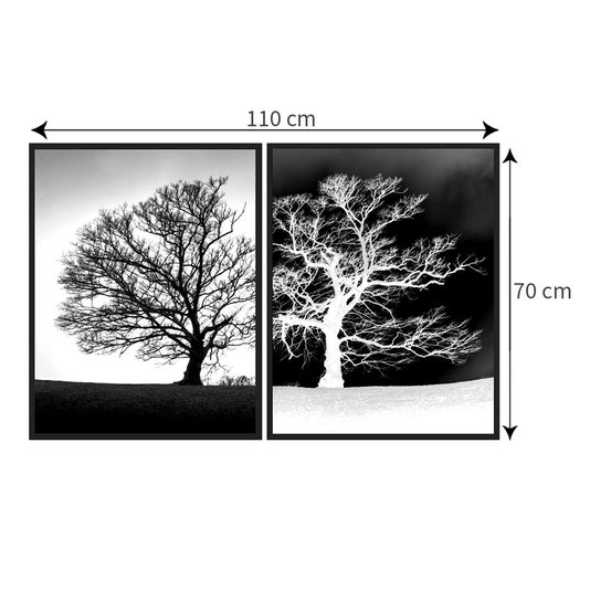 Kit Quadros em Preto e Branco Árvores Secas Positivo Negativo Par de Quadros 110x70cm