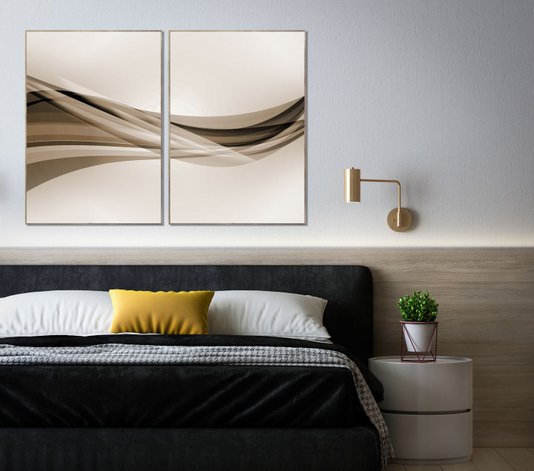 Par de Quadros Abstratos Linhas Fluídas 2 Quadros de 70x100 cm
