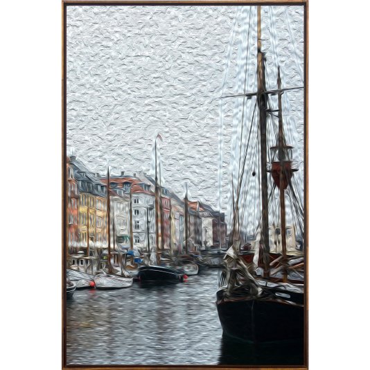 Par de Quadros Arte Pintura Porto de Copenhagen Barcos 140x100cm