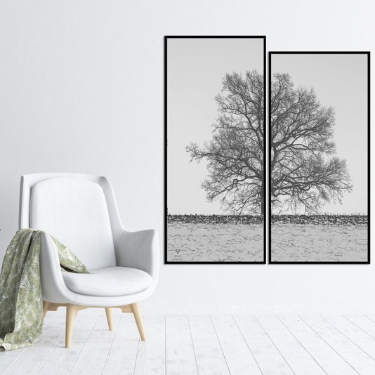 Par de Quadros Moldura Preta Árvore Kit com 2 Quadros 130x150cm