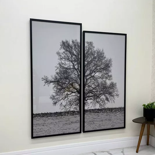 Par de Quadros Moldura Preta Árvore Kit com 2 Quadros 130x150cm