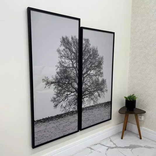 Par de Quadros Moldura Preta Árvore Kit com 2 Quadros 130x150cm