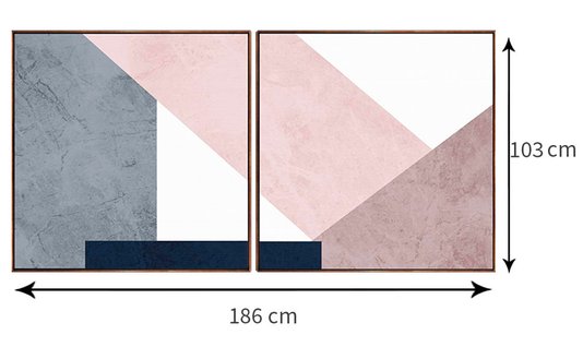 Par de Quadros Tela Canvas com Moldura Geométrico Rosê 190x100 cm