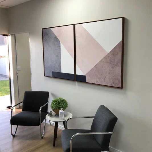 Par de Quadros Tela Canvas com Moldura Geométrico Rosê 190x100 cm
