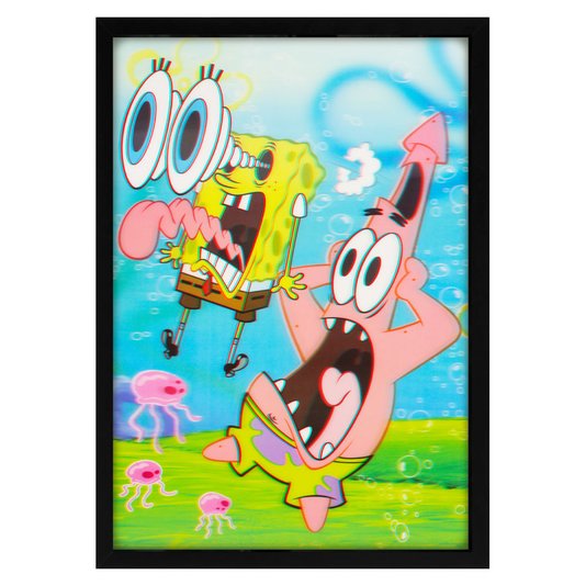Poster 3D Bob Esponja Calça Quadrada e Patrick 50x70cm com/sem Moldura