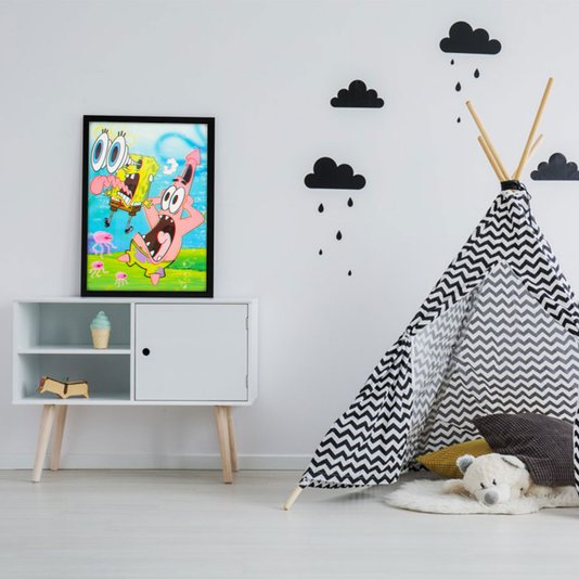 Poster 3D Bob Esponja Calça Quadrada e Patrick 50x70cm com/sem Moldura