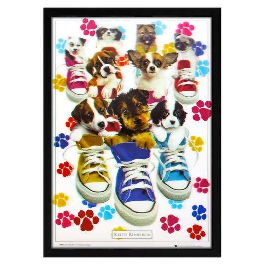 Poster 3D Dogs Filhotes Dentro de Tênis 50x70cm com/sem Moldura