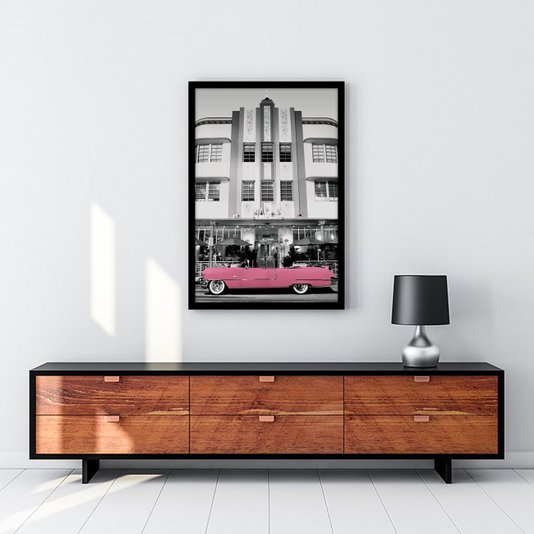 Poster Carro Antigo Cadillac Rosa 60x90cm com/sem Moldura