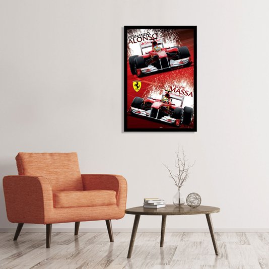 Poster Ferrari F1 Fernando Alonso e Felipe Massa 60x90cm com/sem Moldura