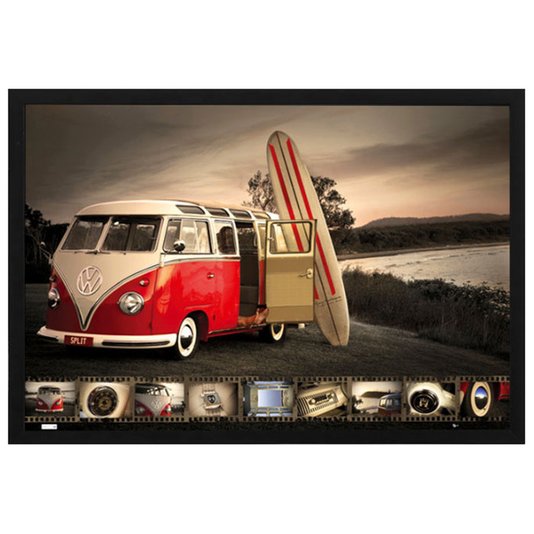 Poster Kombi Vermelha e Prancha de Surf 90x60cm com/sem Moldura