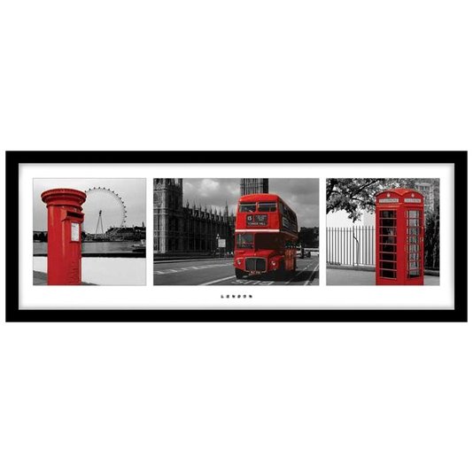 Poster Londres Hidrante Ônibus e Cabine Telefônica 90x30cm com/sem Moldura