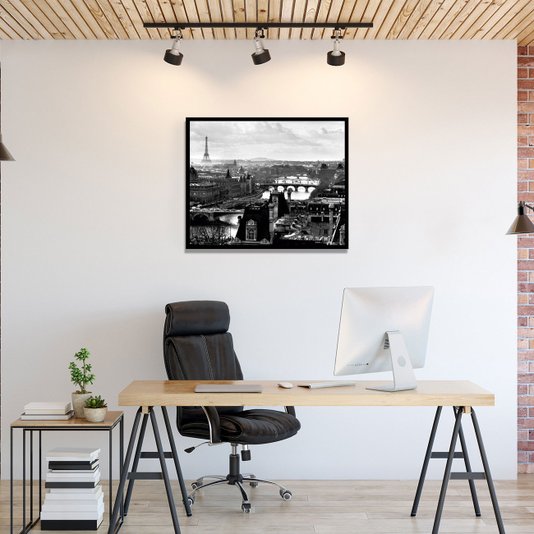 Poster Paris França Torre Eiffel em Preto e Branco 50x40cm com/sem Moldura
