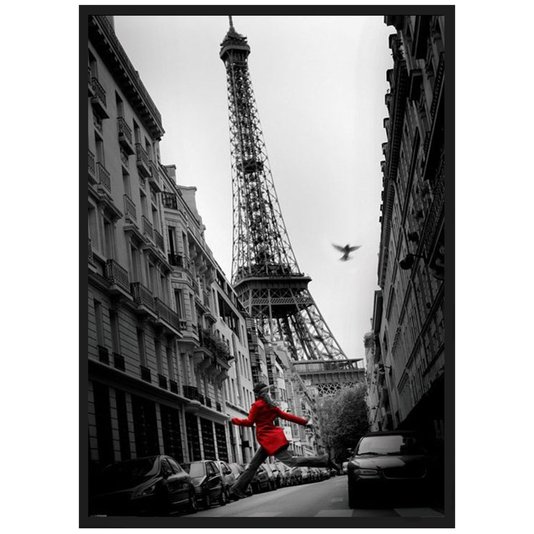 Poster Paris Torre Eiffel Mulher de Vermelho 100x140cm com/sem Moldura