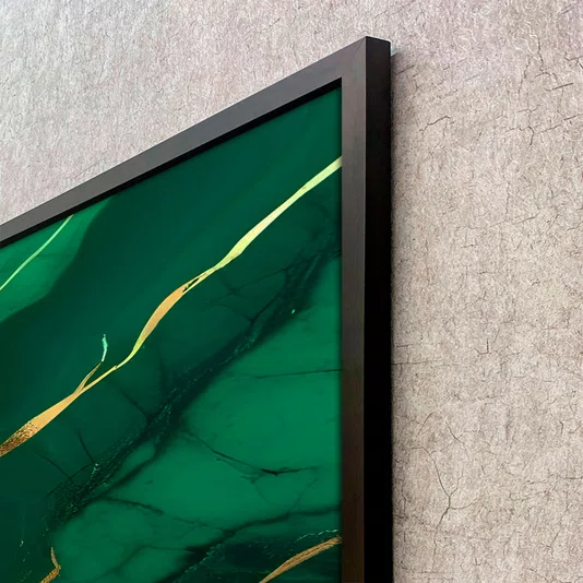Quadro Abstrato Arte Luxuosa em tons de Verde Esmeralda com Moldura e Vidro