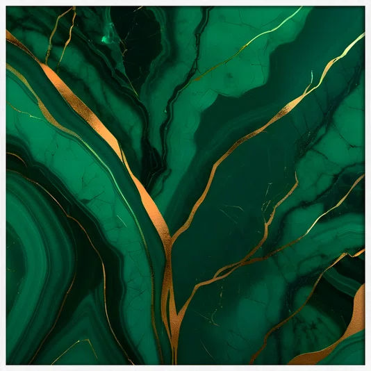 Quadro Abstrato Arte Luxuosa em tons de Verde Esmeralda com Moldura e Vidro