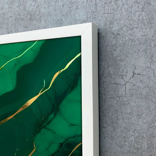 Quadro Abstrato Arte Luxuosa em tons de Verde Esmeralda com Moldura e Vidro