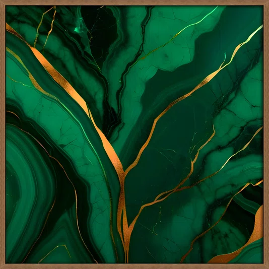 Quadro Abstrato Arte Luxuosa em tons de Verde Esmeralda com Moldura e Vidro