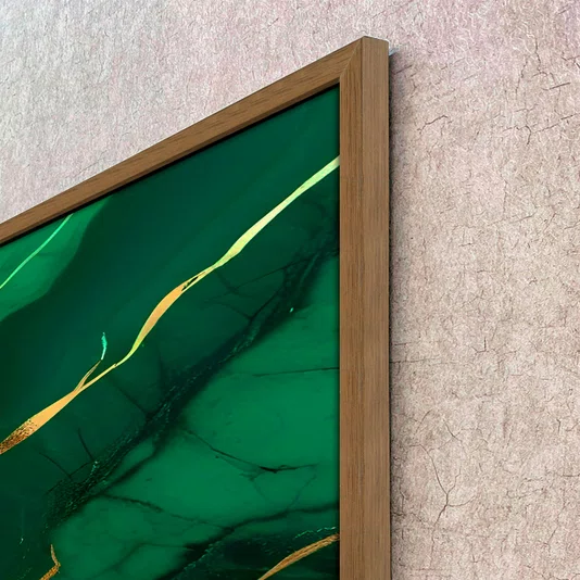 Quadro Abstrato Arte Luxuosa em tons de Verde Esmeralda com Moldura e Vidro