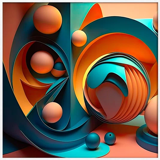Quadro Abstrato Arte Moderna Colorida com Esferas Estilo 3D com Moldura e Vidro