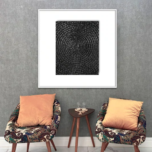 Quadro Abstrato Arte Moderna em Preto e Branco com Moldura e Vidro