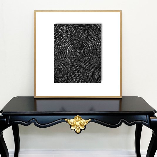 Quadro Abstrato Arte Moderna em Preto e Branco com Moldura Natural Laminada 90x90 cm