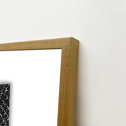 Quadro Abstrato Arte Moderna em Preto e Branco com Moldura Natural Laminada 90x90 cm
