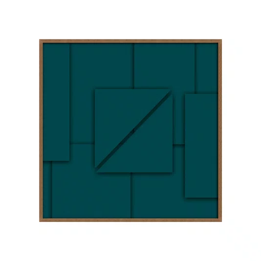 Quadro Abstrato Arte Moderna Geométrico Verde Petróleo com Moldura e Vidro