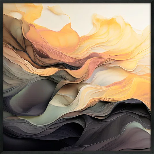 Quadro Abstrato Arte Moderna Ondas Coloridas com Moldura e Vidro