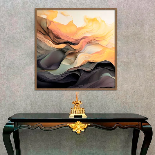 Quadro Abstrato Arte Moderna Ondas Coloridas com Moldura e Vidro
