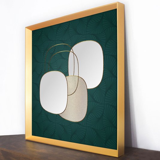 Quadro Abstrato Arte Orgânica com Moldura Dourada 95x95 cm