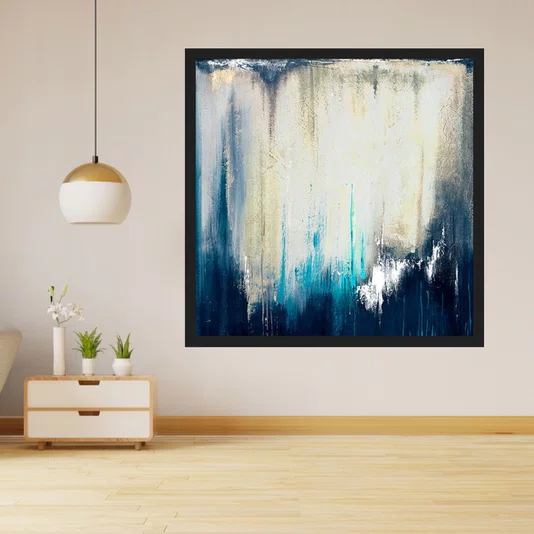 Quadro Abstrato Azul com Moldura Preta Modelo II - 50x50cm