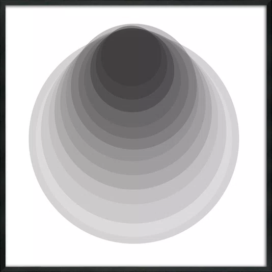 Quadro Abstrato Circular Profundo Preto e Branco Moderno com Moldura e Vidro