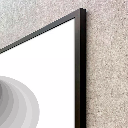 Quadro Abstrato Circular Profundo Preto e Branco Moderno com Moldura e Vidro