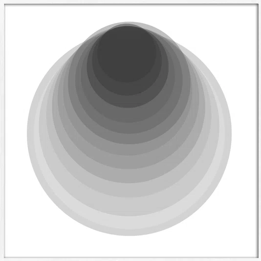 Quadro Abstrato Circular Profundo Preto e Branco Moderno com Moldura e Vidro