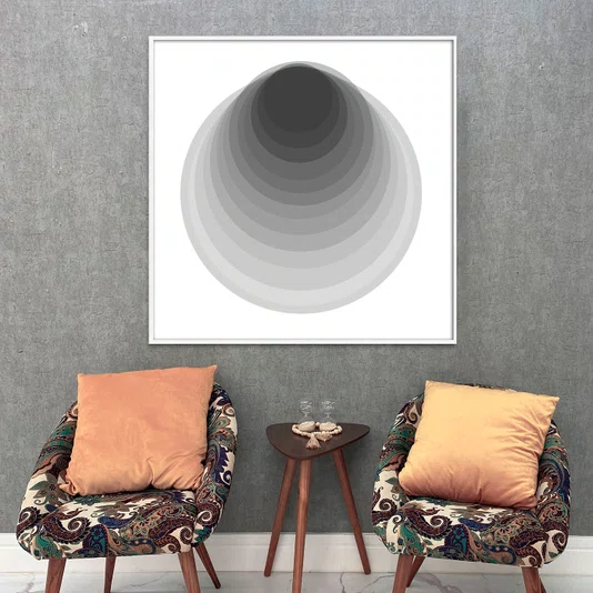 Quadro Abstrato Circular Profundo Preto e Branco Moderno com Moldura e Vidro