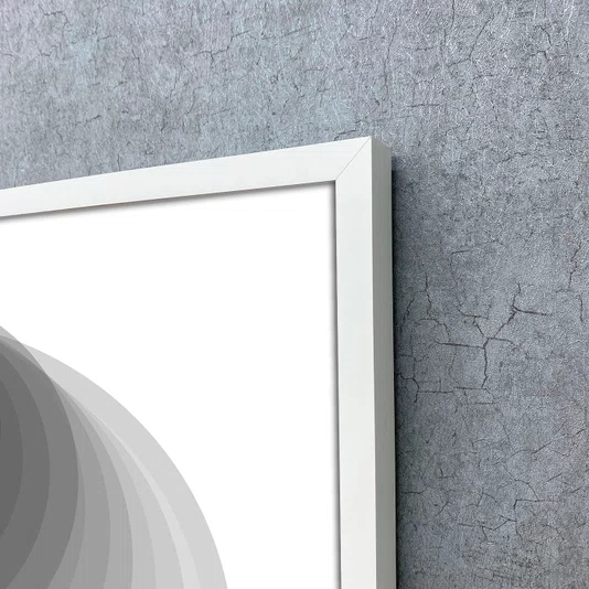 Quadro Abstrato Circular Profundo Preto e Branco Moderno com Moldura e Vidro