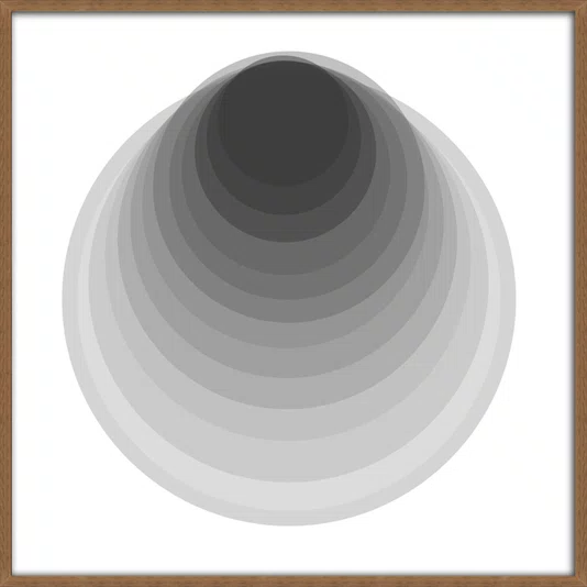 Quadro Abstrato Circular Profundo Preto e Branco Moderno com Moldura e Vidro