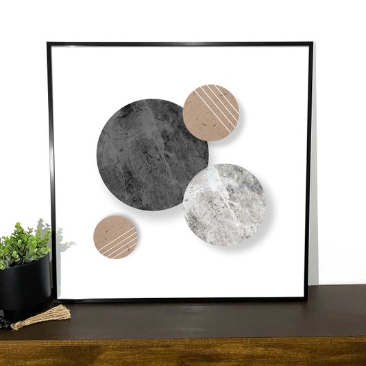 Quadro Abstrato Círculos Modernos com Moldura Filete Preta: Estilo Contemporâneo
