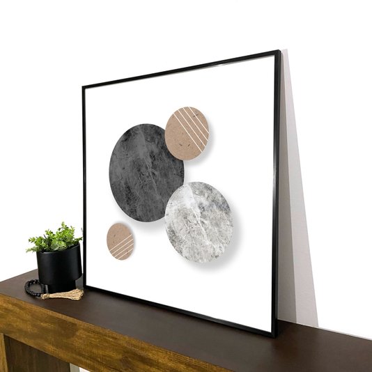 Quadro Abstrato Círculos Modernos com Moldura Filete Preta: Estilo Contemporâneo