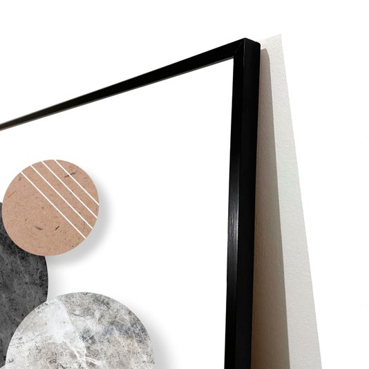 Quadro Abstrato Círculos Modernos com Moldura Filete Preta: Estilo Contemporâneo
