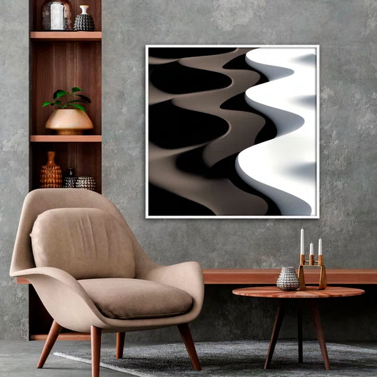 Quadro Abstrato Comtemporâneo em Cores Quentes e Vivas com Moldura e Vidro
