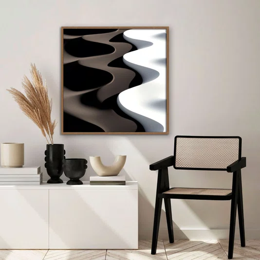 Quadro Abstrato Comtemporâneo em Cores Quentes e Vivas com Moldura e Vidro