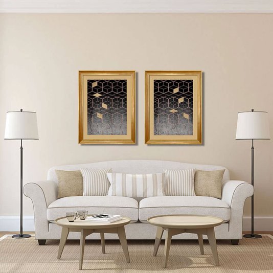 Quadro Abstrato Decor Geométrico Preto e Dourado 70x90cm